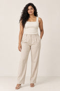 Square Neck Rib Tank Top in Coconut Milk – on model