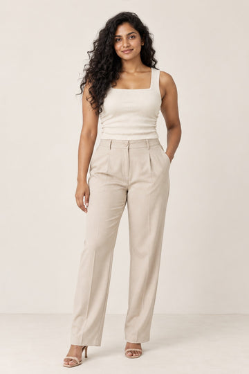 Square Neck Rib Tank Top in Coconut Milk – on model