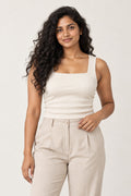 Square Neck Rib Tank Top in Coconut Milk – close-up