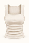 Square Neck Rib Tank Top in Coconut Milk – product view