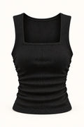 Square Neck Rib Tank Top in Jet Black – product view