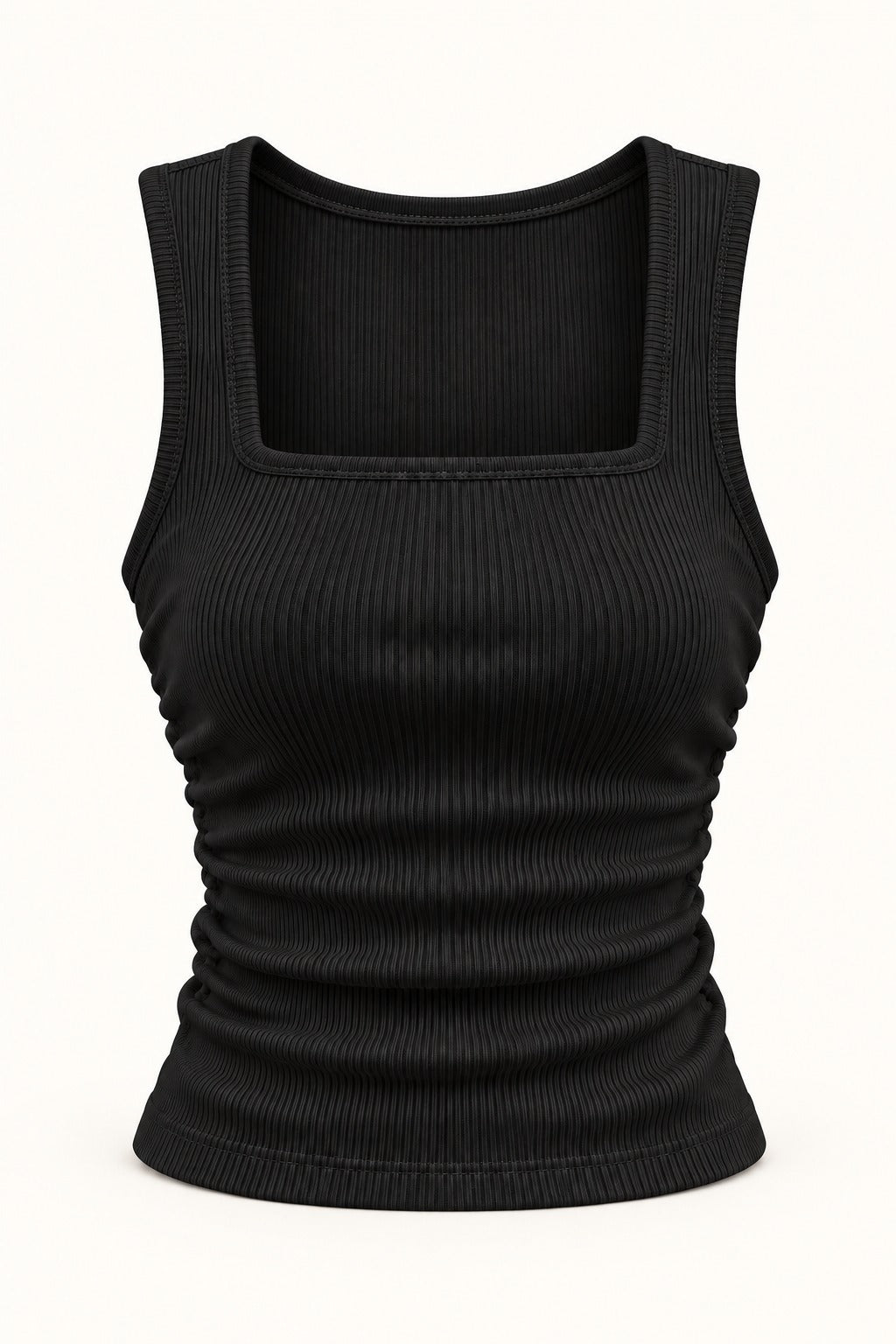 Square Neck Rib Tank Top in Jet Black – product view