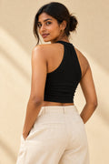 Halter Keyhole Crop Top in Jet Black – back view