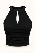 Halter Keyhole Crop Top in Jet Black – product view