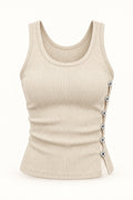 Side Cutout Rib Tank Top in Coconut Milk – product view