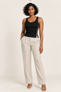 Side Cutout Rib Tank Top in Jet Black – on model