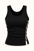Side Cutout Rib Tank Top in Jet Black – product view
