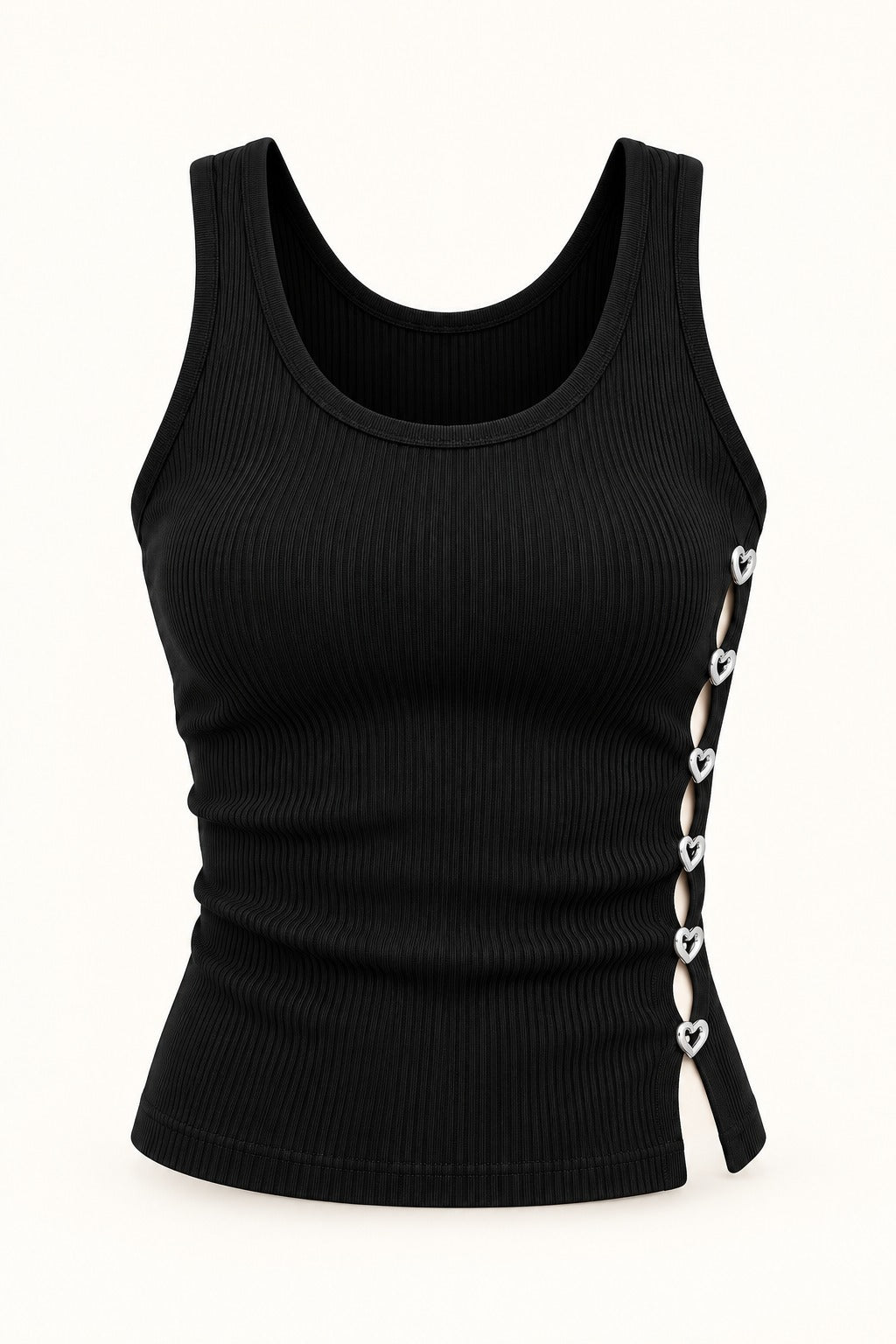 Side Cutout Rib Tank Top in Jet Black – product view