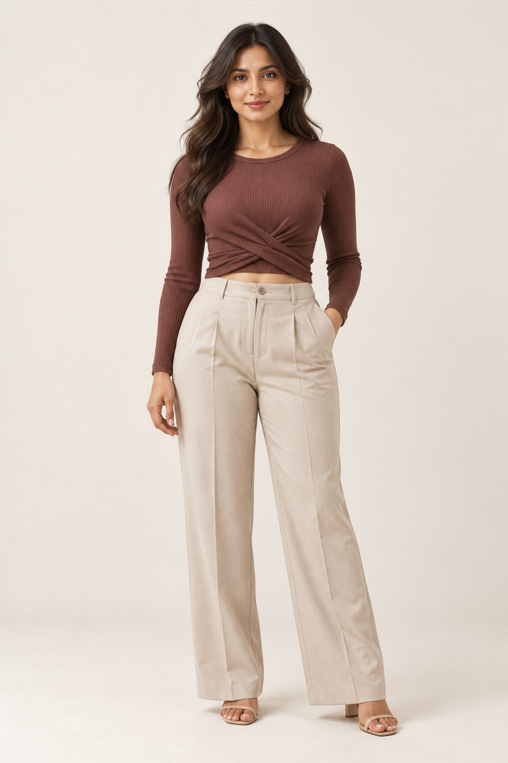 Twist Front Rib Crop Top in Emboldened – on model