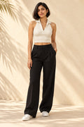 Collar Halter Rib Crop Top in Coconut Milk – full length