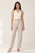 Collar Halter Rib Crop Top in Coconut Milk – on model