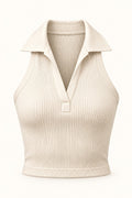 Collar Halter Rib Crop Top in Coconut Milk – product view