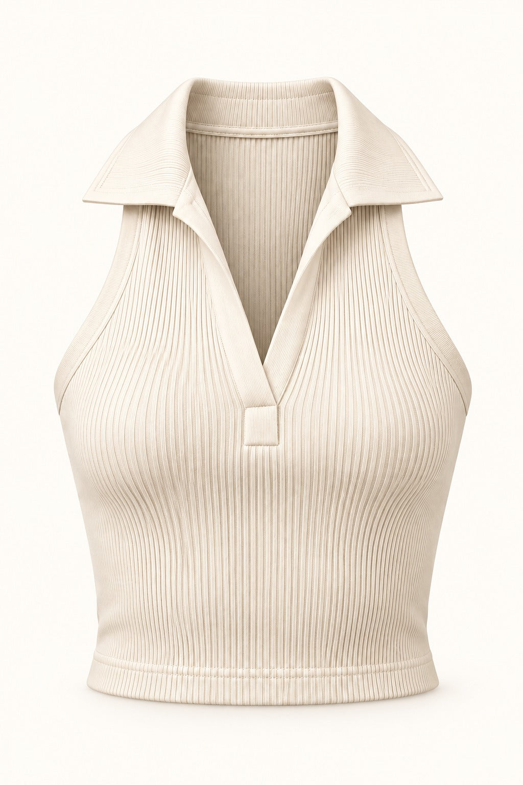 Collar Halter Rib Crop Top in Coconut Milk – product view