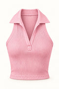 Collar Halter Rib Crop Top in Pirouette – product view
