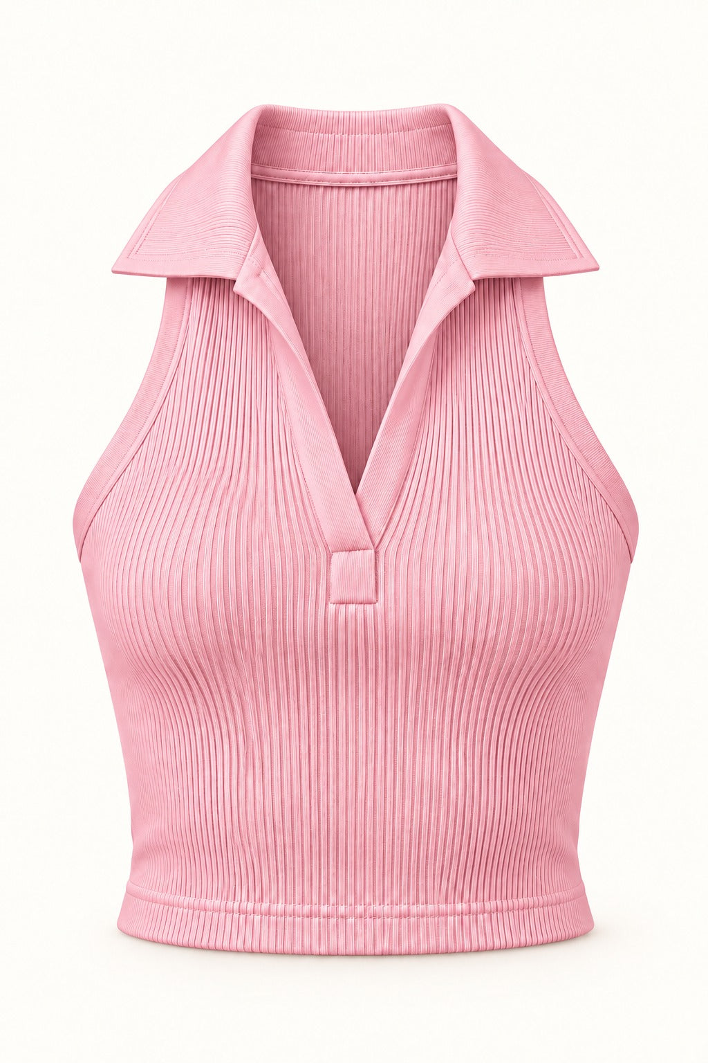 Collar Halter Rib Crop Top in Pirouette – product view