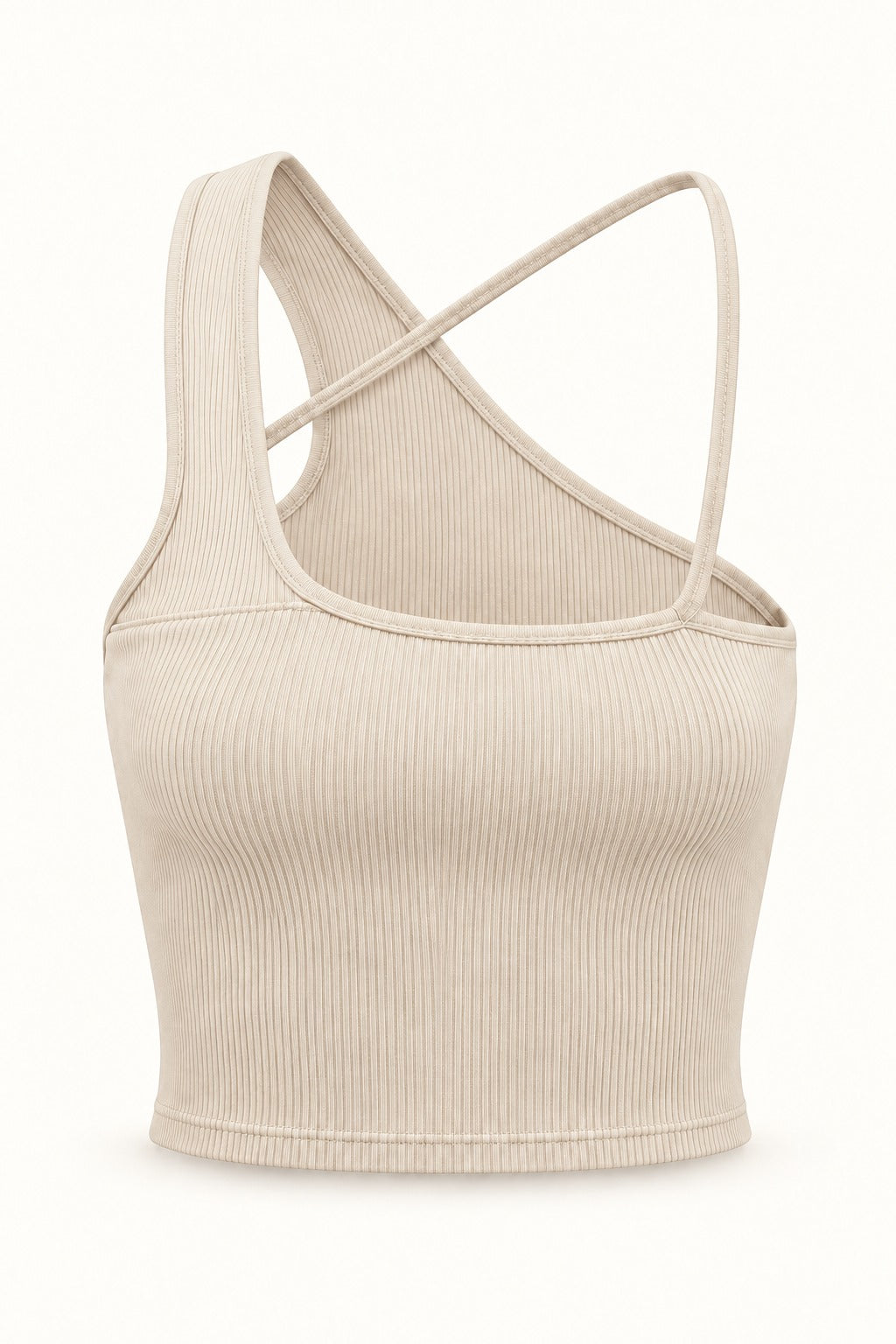 Asymmetric Strap Rib Crop Top in Coconut Milk – product view
