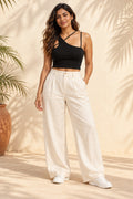 Asymmetric Strap Rib Crop Top in Jet Black – full length