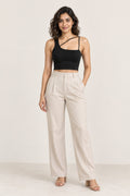 Asymmetric Strap Rib Crop Top in Jet Black – on model