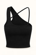 Asymmetric Strap Rib Crop Top in Jet Black – product view