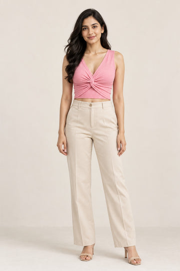 Twist Front Rib Crop Top (V-neck) in Pirouette – on model