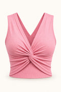 Twist Front Rib Crop Top (V-neck) in Pirouette – product view