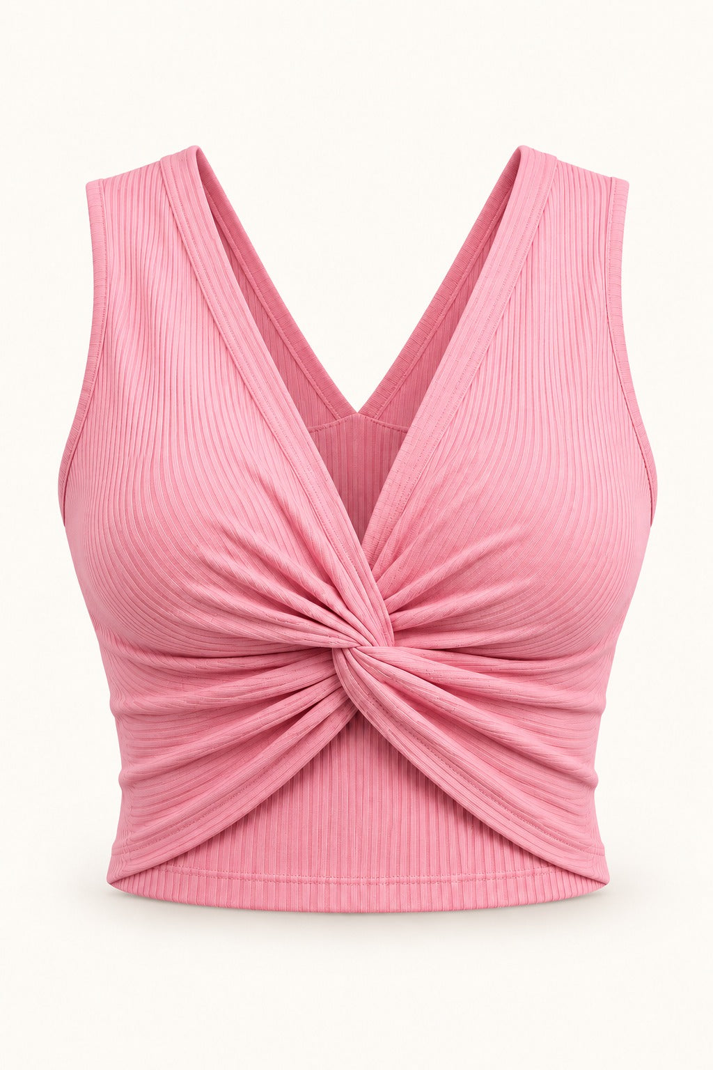 Twist Front Rib Crop Top (V-neck) in Pirouette – product view