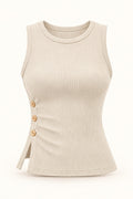 Side Button Rib Sleeveless Top in Coconut Milk – product view