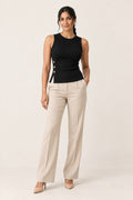 Side Button Rib Sleeveless Top in Jet Black – on model