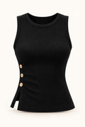 Side Button Rib Sleeveless Top in Jet Black – product view
