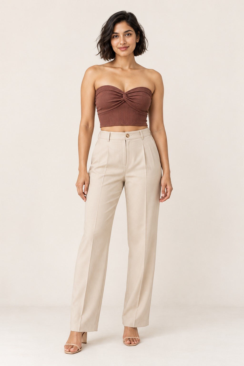 Twist Front Rib Bandeau Crop Top in Emboldened – on model