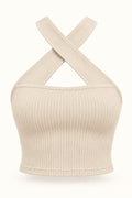 Cross Neck Rib Crop Top in Coconut Milk – product view