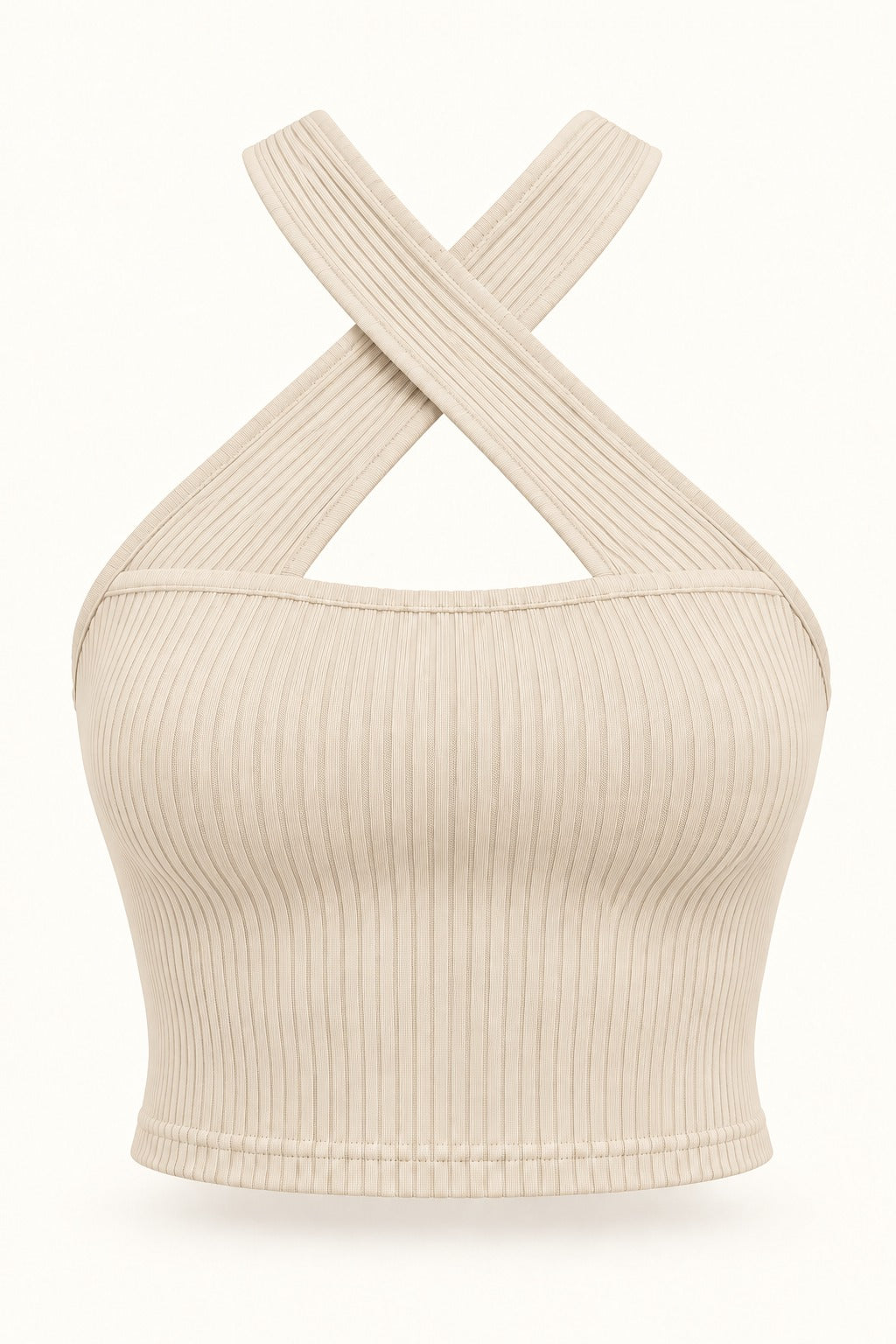 Cross Neck Rib Crop Top in Coconut Milk – product view