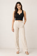 Notch Neck Rib Crop Top in Jet Black – on model
