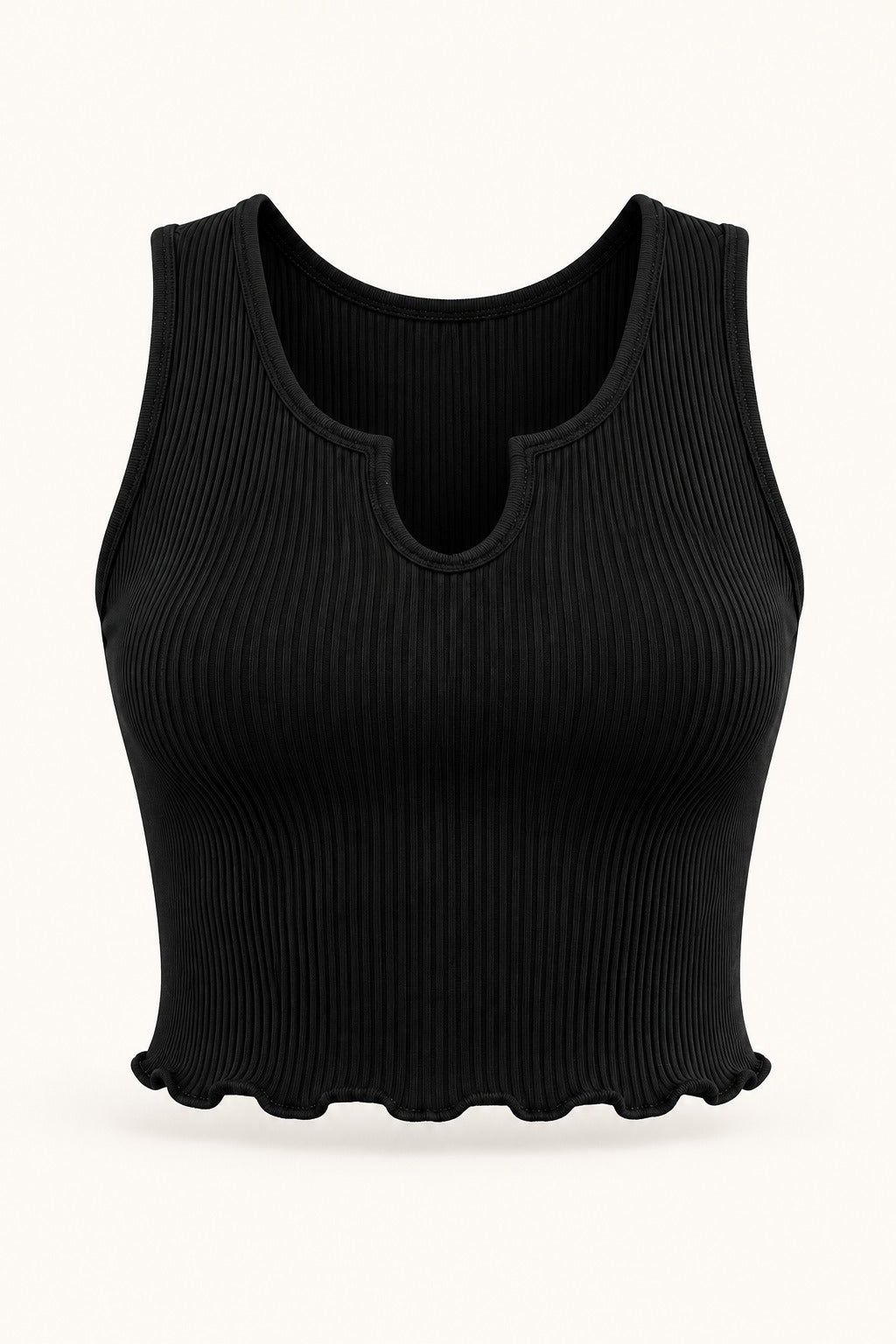 Notch Neck Rib Crop Top in Jet Black – product view