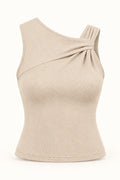 Twist Shoulder Rib Top in Coconut Milk – product view