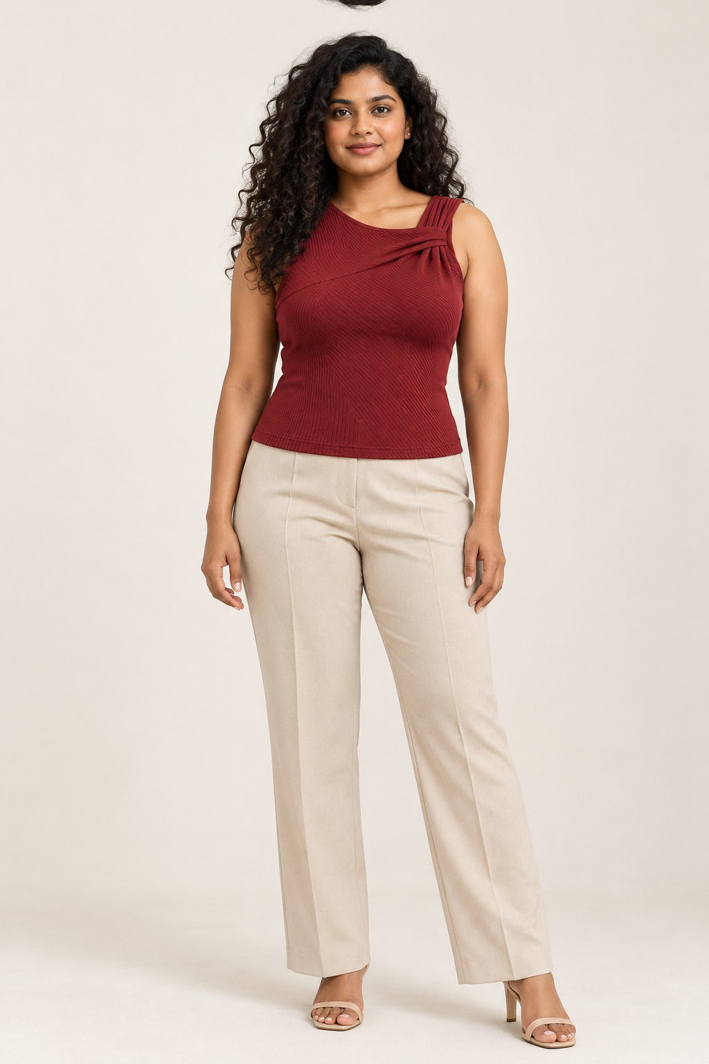 Twist Shoulder Rib Top in Emboldened – on model