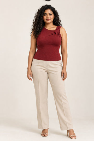 Twist Shoulder Rib Top in Emboldened – on model