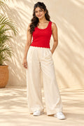 Scallop Neck Rib Tank Top in Fiery Red – full length