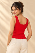 Scallop Neck Rib Tank Top in Fiery Red – back view