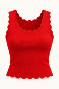 Scallop Neck Rib Tank Top in Fiery Red – product view