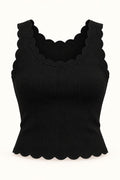 Scallop Neck Rib Tank Top in Jet Black – product view
