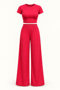 Rib Crop Top & Wide Leg Pant Set in Cranberry – product view