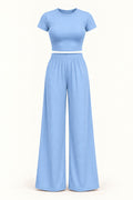 Rib Crop Top & Wide Leg Pant Set in Sky Blue – product view