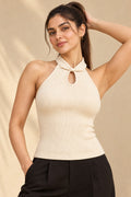 Halter Keyhole Rib Top in Coconut Milk – close-up