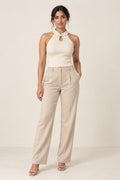 Halter Keyhole Rib Top in Coconut Milk – on model
