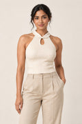 Halter Keyhole Rib Top in Coconut Milk – close-up
