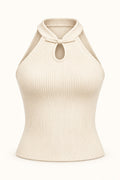 Halter Keyhole Rib Top in Coconut Milk – product view