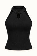 Halter Keyhole Rib Top in Jet Black – product view