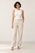Side Cut Out Rib Tank Top in Coconut Milk – on model