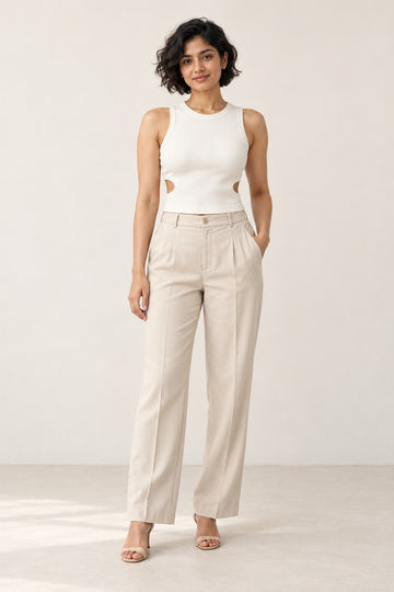 Side Cut Out Rib Tank Top in Coconut Milk – on model